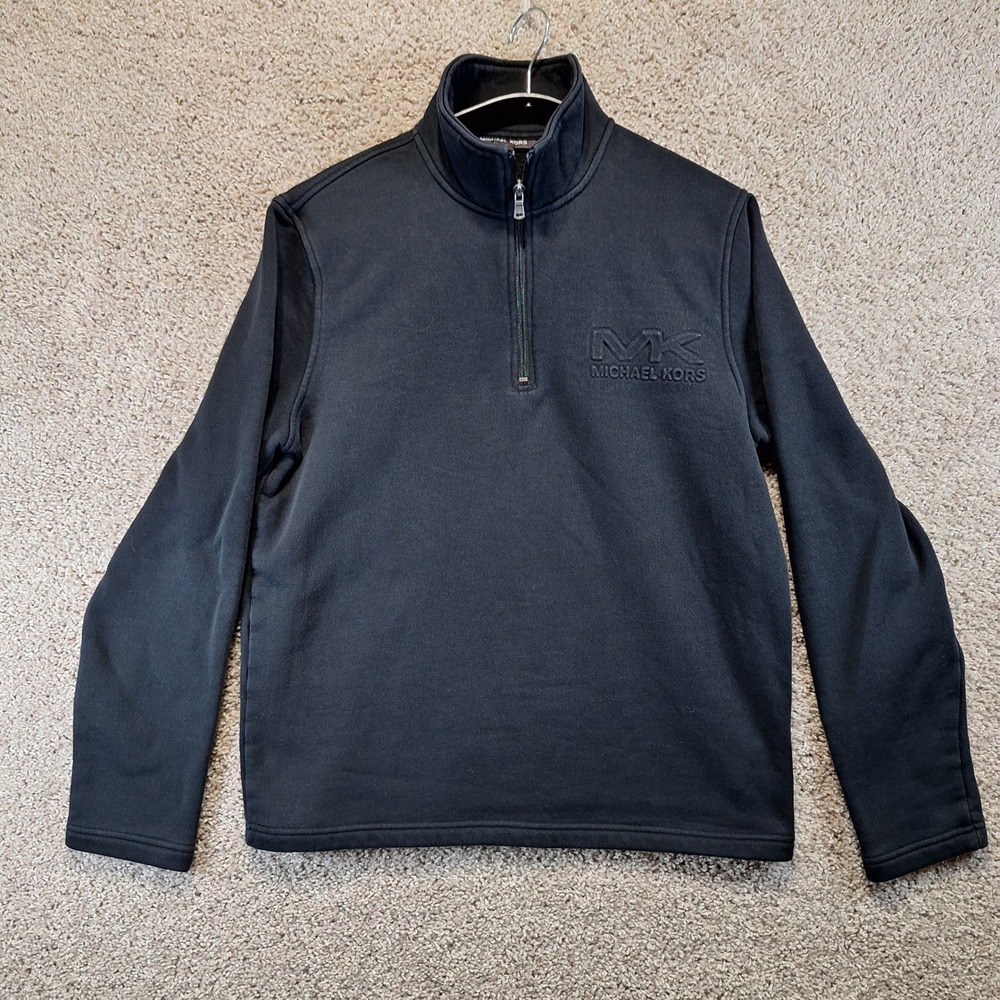Michael Kors Pullover‎ Mens M Black Quarter Zip Embossed Logo Fleece Athletic
